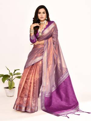 Elora plain banarasi tissue silk weaving saree (magenta) 4