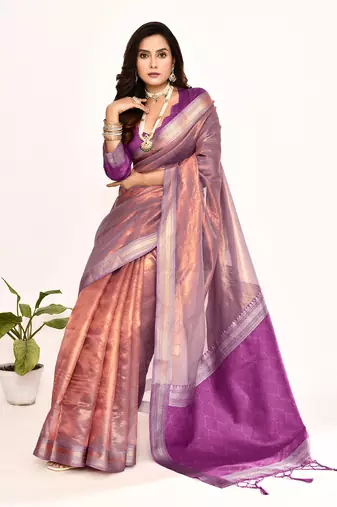 Elora plain banarasi tissue silk weaving saree (magenta)