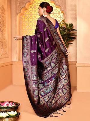 Elora pure soft silk baluchari weaving saree (plum) 6