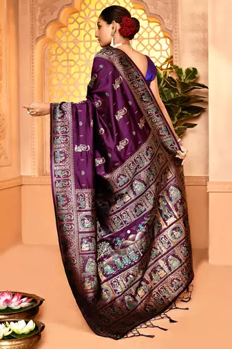 Elora pure soft silk baluchari weaving saree (plum)