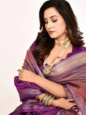 Elora plain banarasi tissue silk weaving saree (magenta) 6