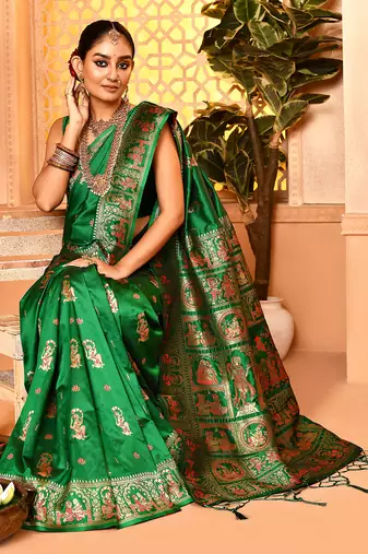 Elora pure soft silk baluchari weaving saree (green)