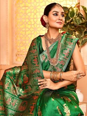 Elora pure soft silk baluchari weaving saree (green) 5