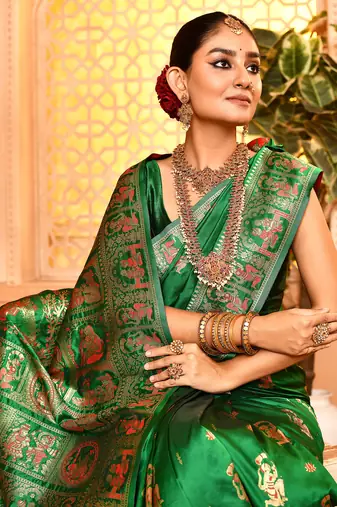 Elora pure soft silk baluchari weaving saree (green)