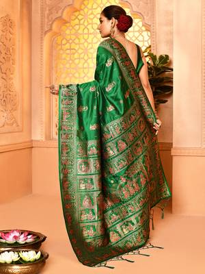 Elora pure soft silk baluchari weaving saree (green) 6