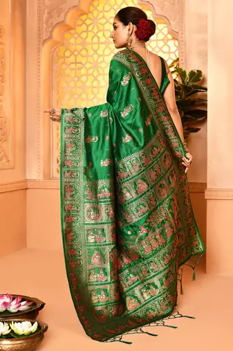 Elora pure soft silk baluchari weaving saree (green)
