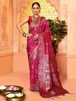 Elora pure soft silk baluchari weaving saree (maroon) 1
