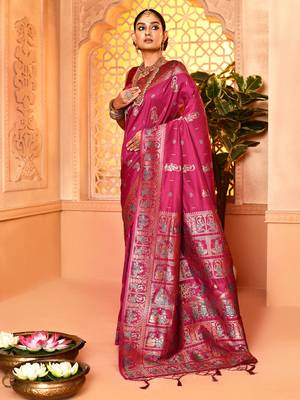 Elora pure soft silk baluchari weaving saree (maroon) 3