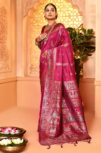 Elora pure soft silk baluchari weaving saree (maroon)