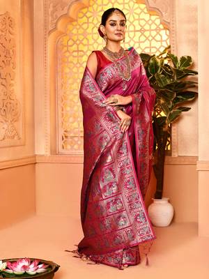 Elora pure soft silk baluchari weaving saree (maroon) 4