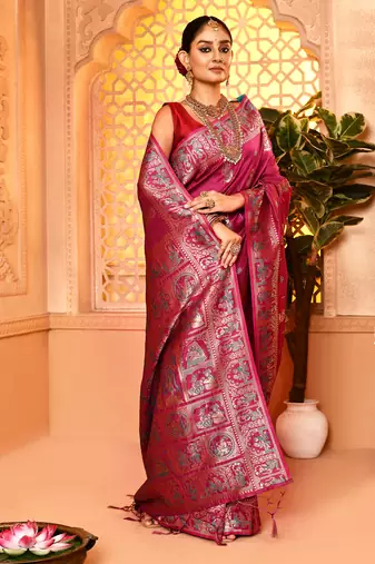 Elora pure soft silk baluchari weaving saree (maroon)