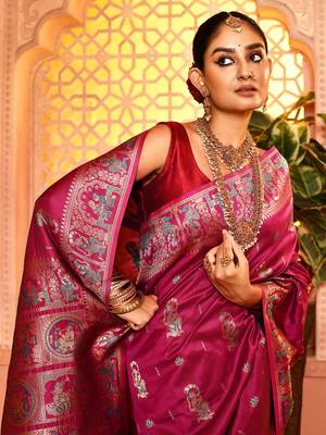 Elora pure soft silk baluchari weaving saree (maroon) 5