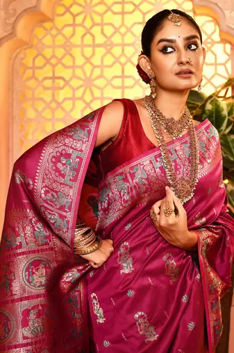 Elora pure soft silk baluchari weaving saree (maroon)