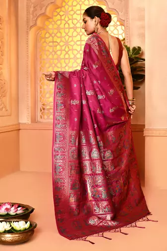 Elora pure soft silk baluchari weaving saree (maroon)