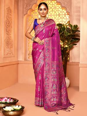 Elora pure soft silk baluchari weaving saree (magenta) 1