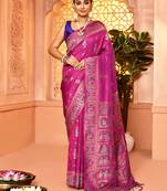 Elora pure soft silk baluchari weaving saree (magenta)
