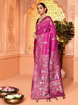 Elora pure soft silk baluchari weaving saree (magenta) 3