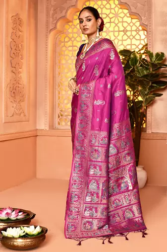 Elora pure soft silk baluchari weaving saree (magenta)