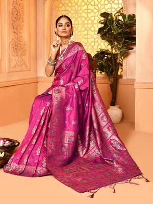 Elora pure soft silk baluchari weaving saree (magenta) 4