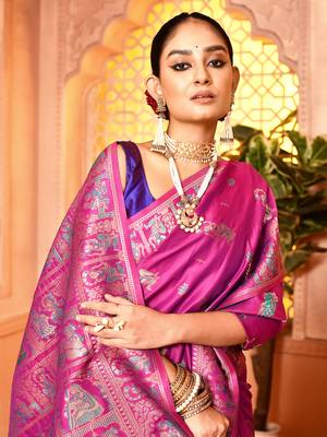 Elora pure soft silk baluchari weaving saree (magenta) 5
