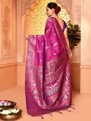 Elora pure soft silk baluchari weaving saree (magenta) 6