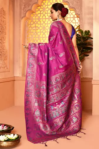Elora pure soft silk baluchari weaving saree (magenta)