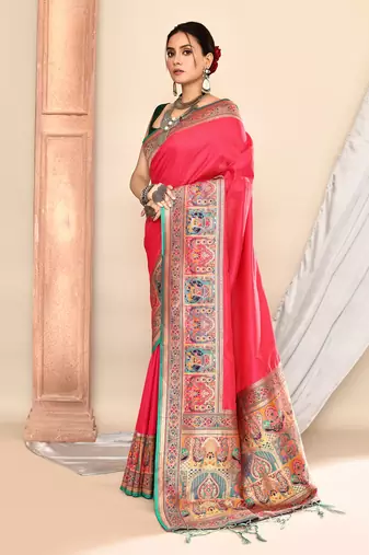 Elora pure soft silk banarasi plain weaving saree (pink)