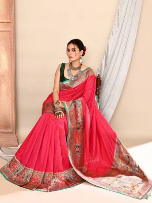 Elora pure soft silk banarasi plain weaving saree (pink) 4