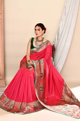 Elora pure soft silk banarasi plain weaving saree (pink)
