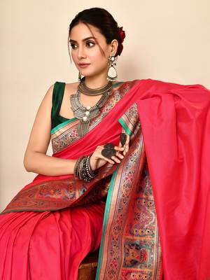 Elora pure soft silk banarasi plain weaving saree (pink) 5