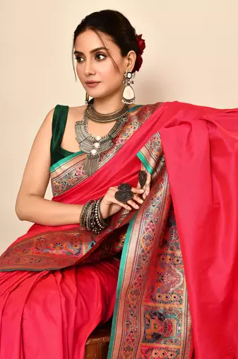 Elora pure soft silk banarasi plain weaving saree (pink)
