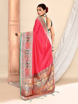 Elora pure soft silk banarasi plain weaving saree (pink) 6