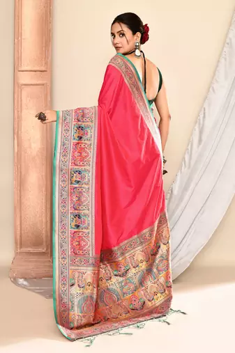 Elora pure soft silk banarasi plain weaving saree (pink)