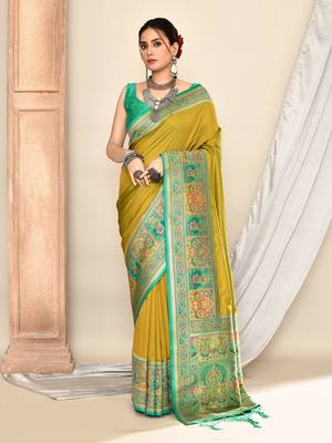 Elora pure soft silk banarasi plain weaving saree (light green) 1