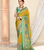 Elora pure soft silk banarasi plain weaving saree (light green)