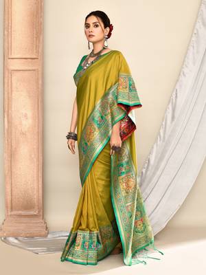 Elora pure soft silk banarasi plain weaving saree (light green) 3