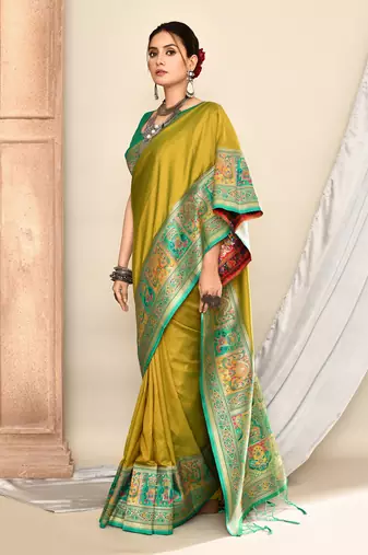 Elora pure soft silk banarasi plain weaving saree (light green)