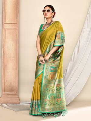 Elora pure soft silk banarasi plain weaving saree (light green) 4