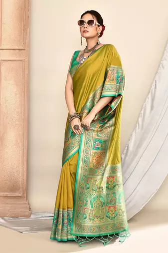 Elora pure soft silk banarasi plain weaving saree (light green)