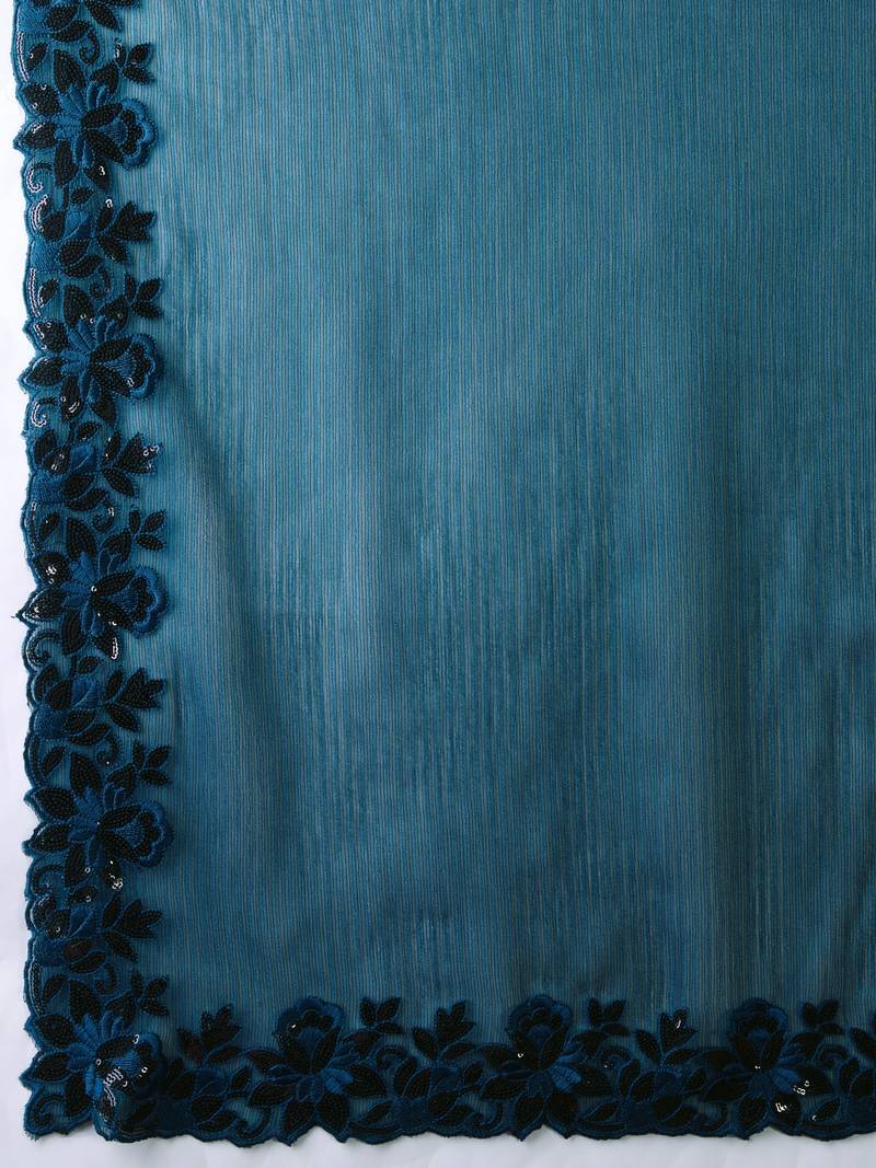  Chiffon Sequin Embroidery Cut Work Border Saree With Unstitch Blouse Piece