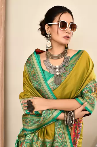Elora pure soft silk banarasi plain weaving saree (light green)
