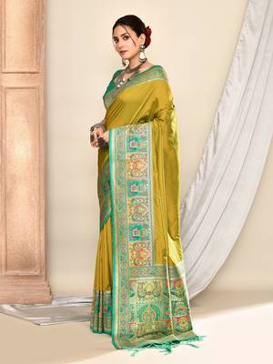 Elora pure soft silk banarasi plain weaving saree (light green) 6