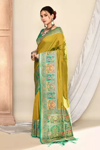 Elora pure soft silk banarasi plain weaving saree (light green)