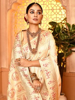 Elora pure soft silk baluchari weaving saree (cream) 5