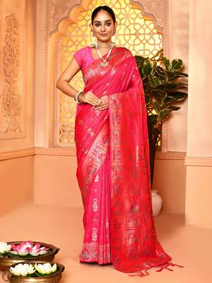 Elora pure soft silk baluchari weaving saree (pink) 1
