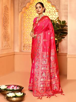 Elora pure soft silk baluchari weaving saree (pink) 3