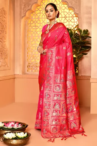 Elora pure soft silk baluchari weaving saree (pink)