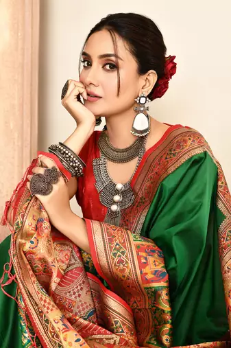 Elora pure soft silk banarasi plain weaving saree (dark green)