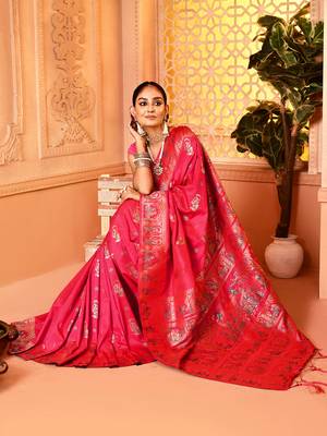 Elora pure soft silk baluchari weaving saree (pink) 4