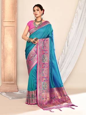 Elora pure soft silk banarasi plain weaving saree (royal blue) 1